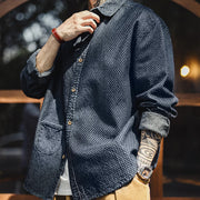 The Indigo Archive | Retro Oversized Denim Shirt with Checkered Lapel