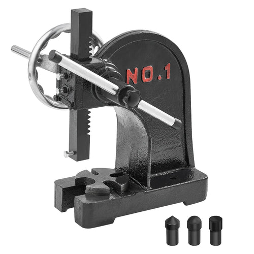 SucceBuy Heavy Duty Arbor Press 1 Ton Ratchet Leverage Arbor Press with Handwheel Manual Desktop Metal Arbor Press for Riveting