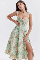 Summer New Elegant Slimming Long Dress Tank Sexy Side Slit Fragment Flower Dress Women's Waist-Fitted Clothing