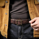 Vintage Genuine Leather Men's Belt With Copper Buckle, Handmade Casual Double Pin Buckle Belt With Gift Box, Thickened Top-layer