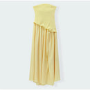 Butter Yellow Mesh Splicing Long Dress Elegant Strapless Split Backless Pleated Gowns For Women 2026 Lady Evening Party Gowns