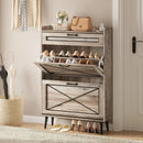 Vabches Shoe Cabinet with 2 Flip Drawers Freestanding Shoe Storage Cabinet Wood Slim Shoe Organizer Cabinet for Entryway Hallway