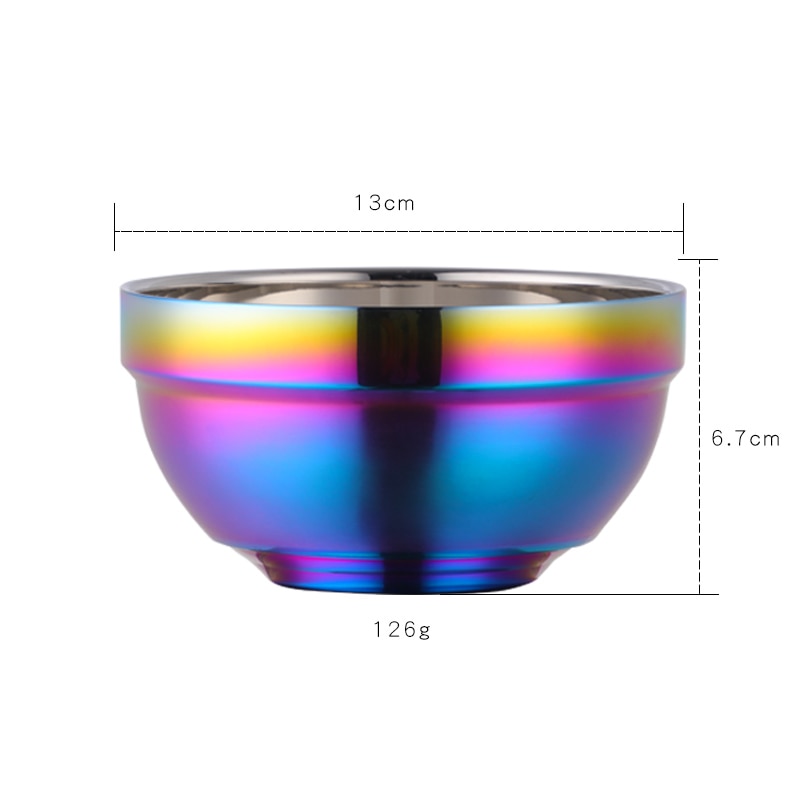 1/6PCS Stainless Steel Walled Heat Insulation Smooth Rice Bowl Non Slip Double Layer Bowls for Adult Children Kitchen Tableware