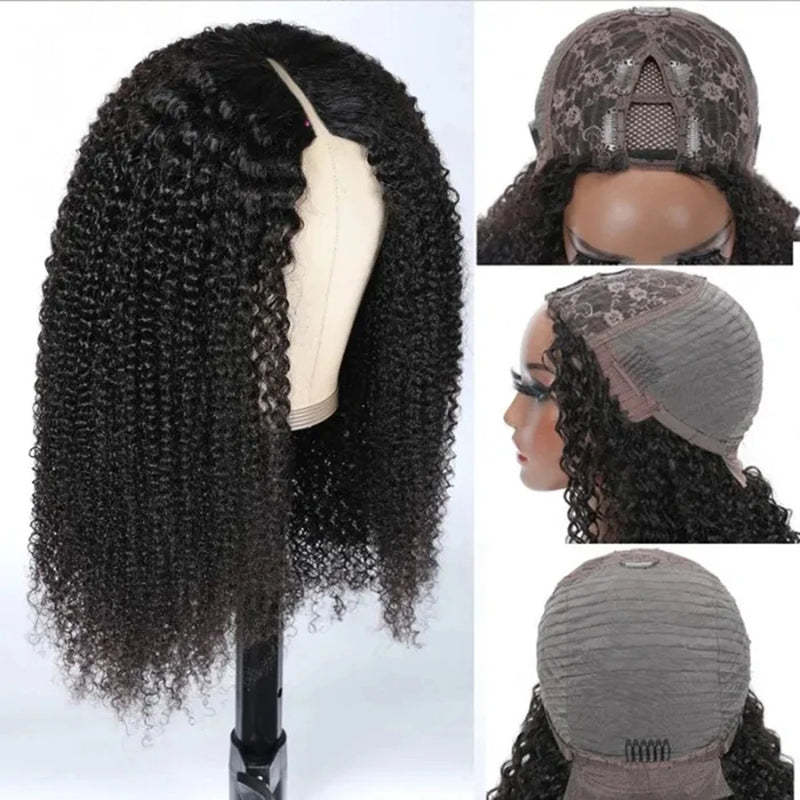 Kinky Curly U Part Wig Human Hair No Leave Out Middle Part Glueless V Part Wig 180 Density Brazilian 3B 3C Curly Human Hair Wigs