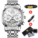 OLEVS Mechanische Herrenuhren, Automatik, Edelstahl, Wasserdicht, Datum, Woche, Grün, Mode, Klassische Armbanduhren 6607