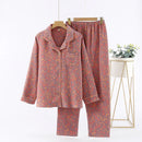 Autumn Long Sleeve Sleepwear Women's Cotton Yarn-dyed Jacquard Ethnic Style Print Pajamas for Women 2 Pieces Outfit Loungewear
