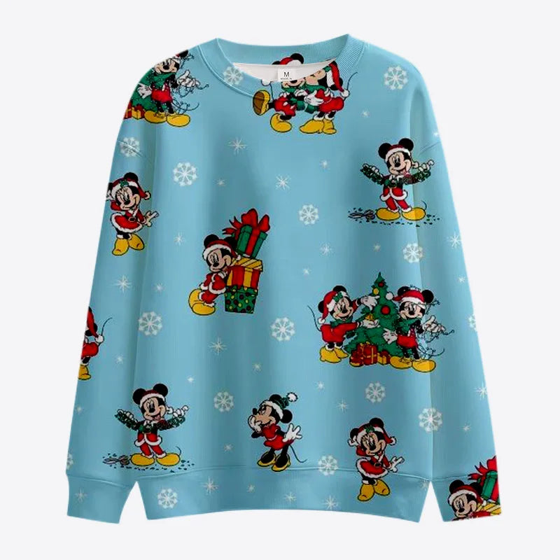 New Merry Christmas Disney Stitch and Mickey Minnie Fall Harajuku Crew Neck Casual Women's Long Sleeve Sweatshirt Ladies Top Y2K