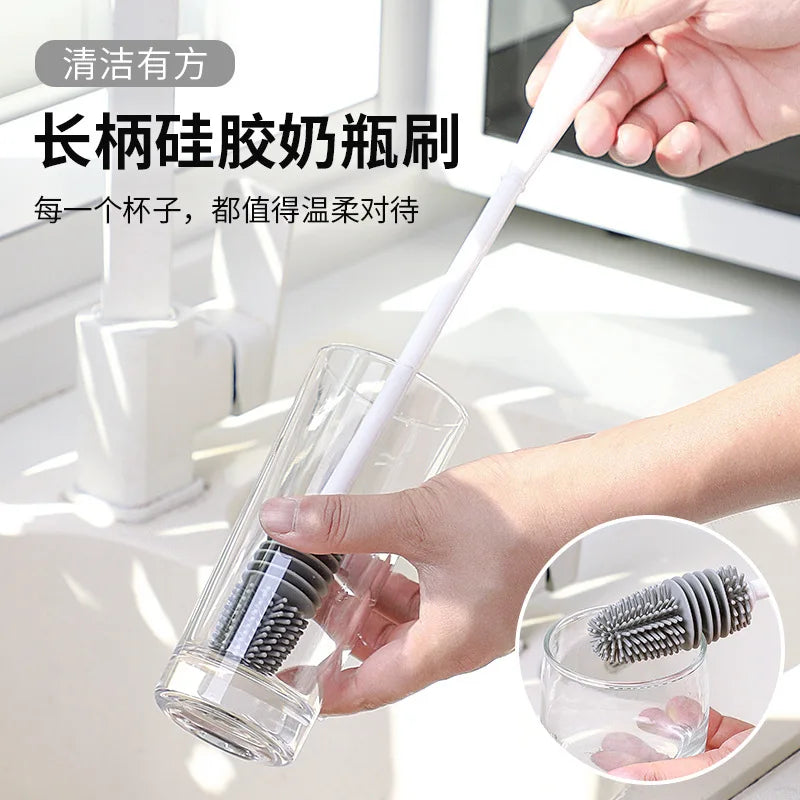 Washing Cup Brush Long Handle Silicone Household No Dead Angle Special Cleaning Brush Milk Bottle Cup Brush