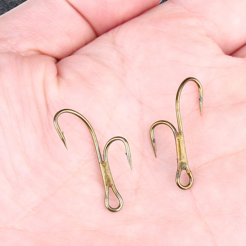 20pcs Double Fishing Hook High Carbon Steel Golden Barbed Hook 1# 2# 4# 6# 8# Pike Trout Perch Ringed Zander Fishhooks