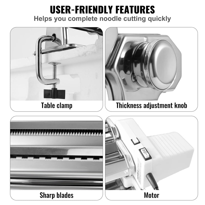 SucceBuy Electric Fresh Pasta Maker Machine Stainless Steel Noodle Rollers Cutter Slicer for Cutting Home Appliance