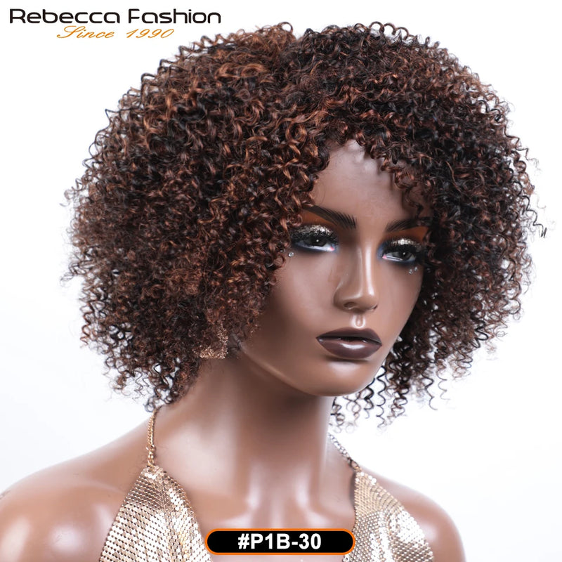 180D Ombre Short Afro Kinky Curly Human Hair Wigs Blonde Human Hair Wig With Bang Wigs Colored Brazilian Curly Bob Wig For Women