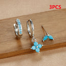 3PCS Stainless Steel Gold Color Four Flower Hoop Earrings Set for Women Elegant Zircon Pendant Huggies Piercing Trendy Jewelry