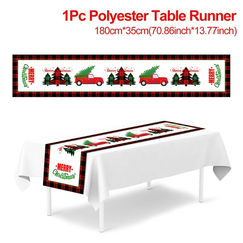 Christmas Table Runner Polyester Xmas Table Flag Cover Merry Christmas Decorations for Home 2024 Xmas New Year Tablecloth 2025