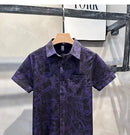 Large Size Cartoon Purple Short-sleeved Floral Shirt Men's Summer Dark Retro Hong Kong Style Handsome Hawaiian Shirt