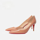 New red toe exposed seam, side empty shallow mouth, sexy professional black patent leather pointed heel high-heeled shoes 33-46
