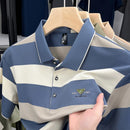 Luxury brand short sleeved men's polo shirt summer new fashion youth custom striped badge design Korean silk top casual T-shirt