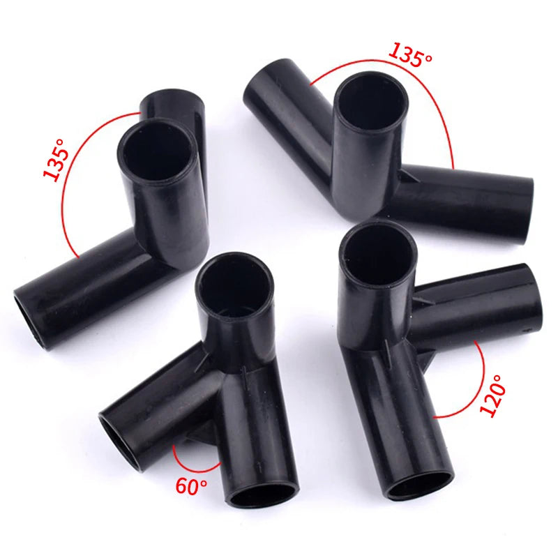 I.D 8/12/16/19mm Black Plastic Pipe Connector DIY Shelf Water Tube Joint Tent Fixed Connector Tee Four Way Elbow Straight Joint