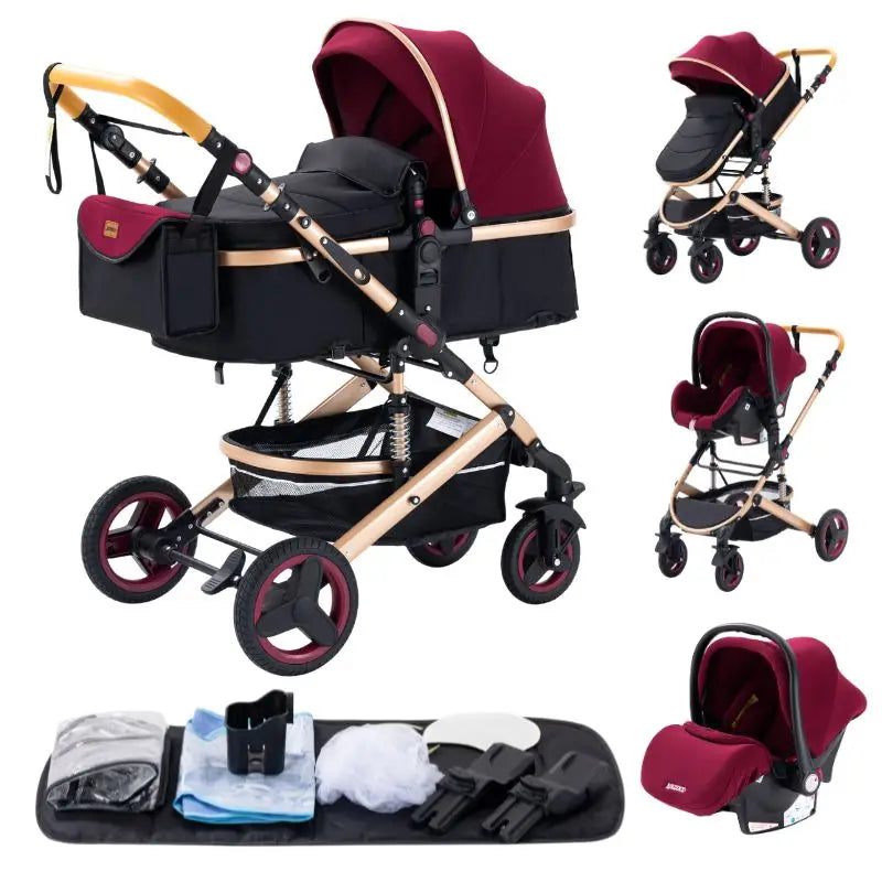 Luxury Baby Stroller 3 in 1 Portable Travel Baby Carriage Fold Pram High Landscape Aluminum Frame Newborn Infant Stroller