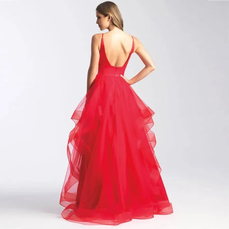 Spaghetti Strap Deep V-neck Cocktail Dresses A-line Mesh Party Temperament Elegant High Sexy Court Train Long Prom Ball Gown