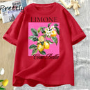 Watercolor Lemons T-Shirt Limone Lemon Blossoms T Shirt Trendy Citrus Fruit Tee Cute Summer Cotton Short Sleeve Graphic T Shirts