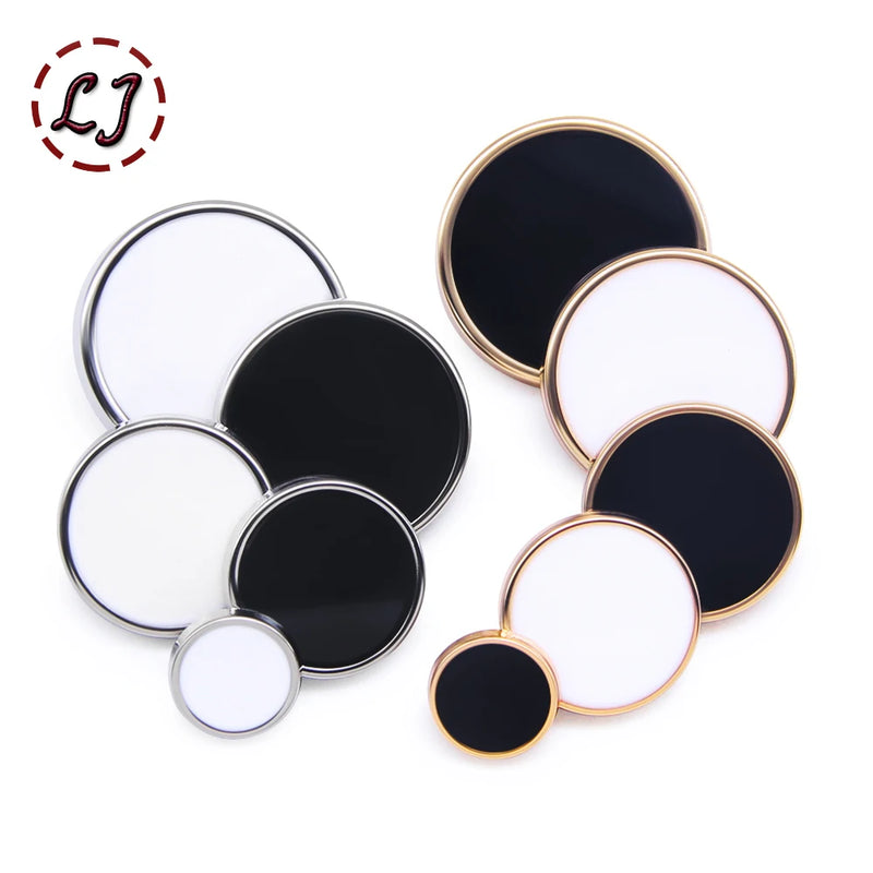 New 10pcs Golden Silver Metal Black White Sewing Buttons For Women Men Clothing Decor Shirt Sweater Overcoat Suit Accessory DIY