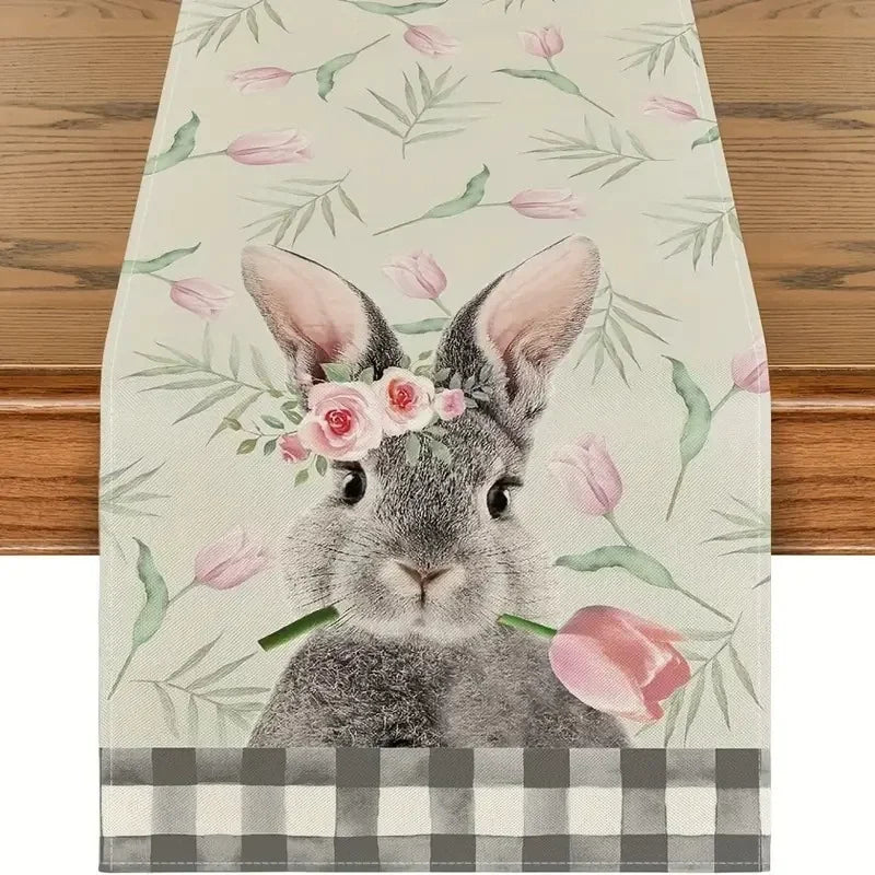 2025 Easter Rabbit Table Runner Linen Bunny Dining Table Cloth Placemat Spring Holiday Happy Easter Decoration For Home Kitchen