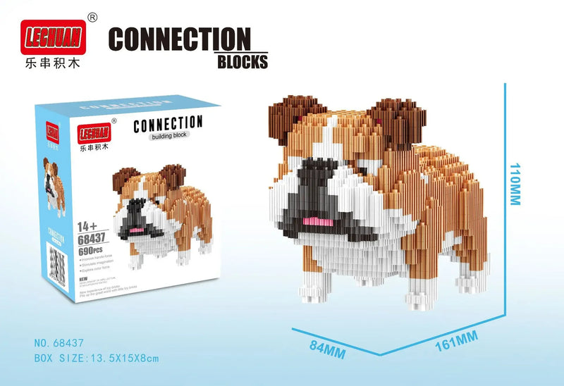 Linkgo Connection Building Blocks Collie Husky Bulldog Corgi Schnauzer 3D Model Animal Dog Mini Bricks Figure Toys For Kid Gift