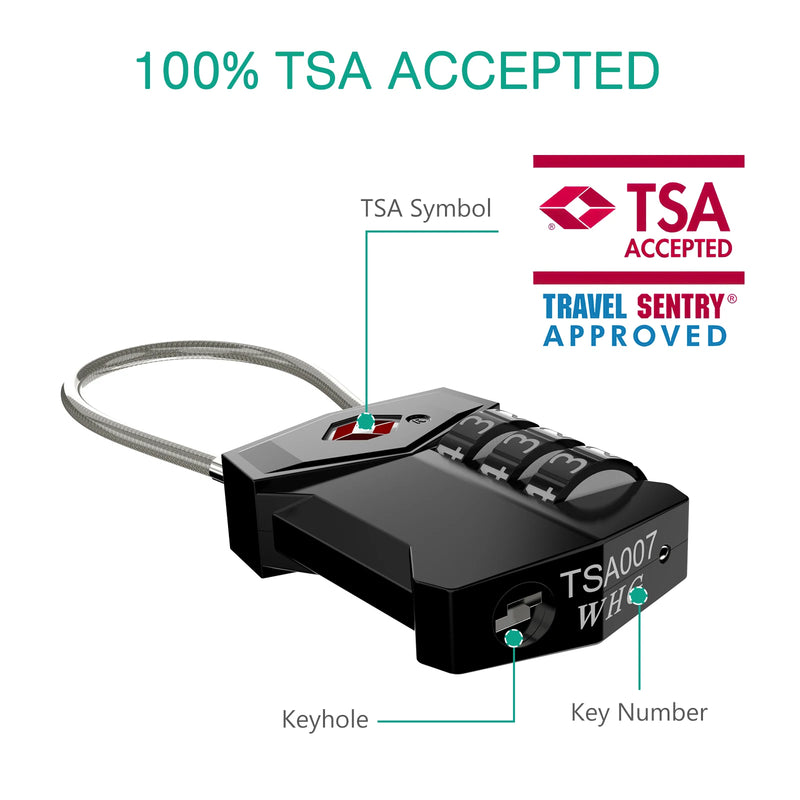 ORIA TSA Approved Luggage Padlocks 3-Digit Combination Travel Lock with Flexible Cable for Suitcase Backpack Laptop Bag Case