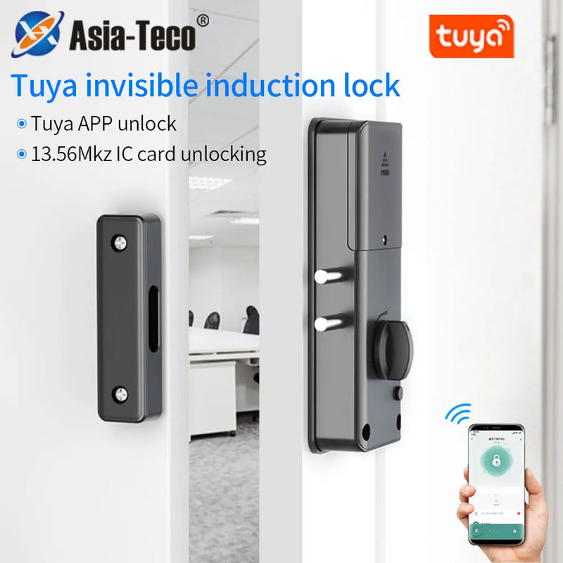 Smart Electric Motor Lock With Tuya App Keyless Entry Door Lock Concealed Invisible Installation IC Card Lock for Wooden Door