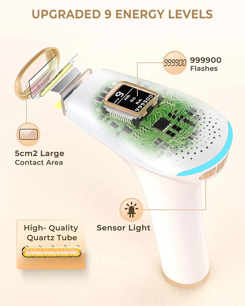 Laser Hair Removal IPL 999900 Flashes HR/RA/SC 3 in 1 Epilator Device 5c㎡ flash window 17.6J for Facial Legs Arms Whole Body Use