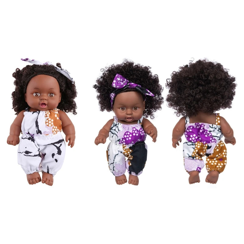 African Black Baby Toy with Curly Hair Christmas Simualtion Cartoon for Doll