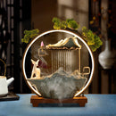Indoor LED Waterfall Fountain W/ Mist Maker & Warm Light - Home/Yoga Tabletop Zen Water Feature (Deer Motif - Good Luck Symbol)