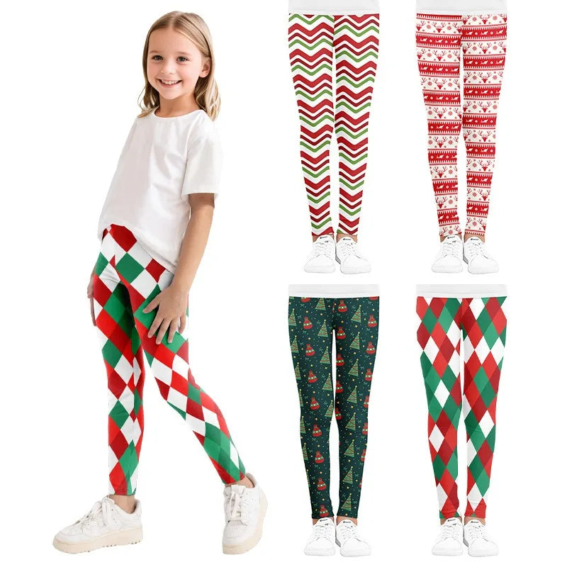 High Quality Autumn and Winter Warm Girls Leggings High Elastic Tights Holiday Christmas Print Fashion Street Sports Pants