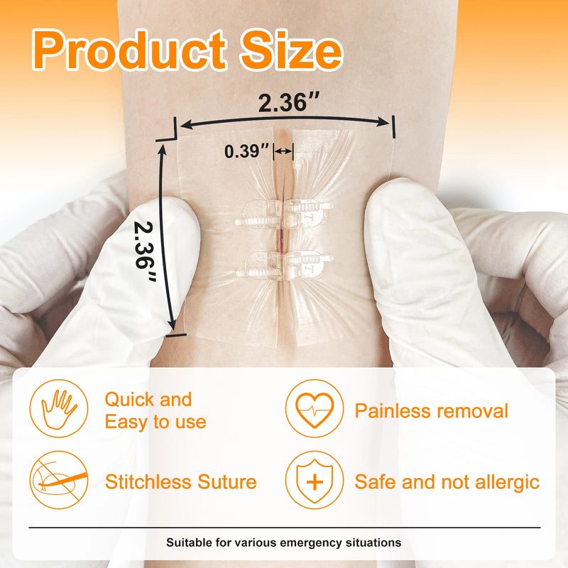 CARBOU 2PCS Painless Wound Closure Device Suture-free Wound Dressing Closure Strips Zipper Kit Emergency Laceration Closures