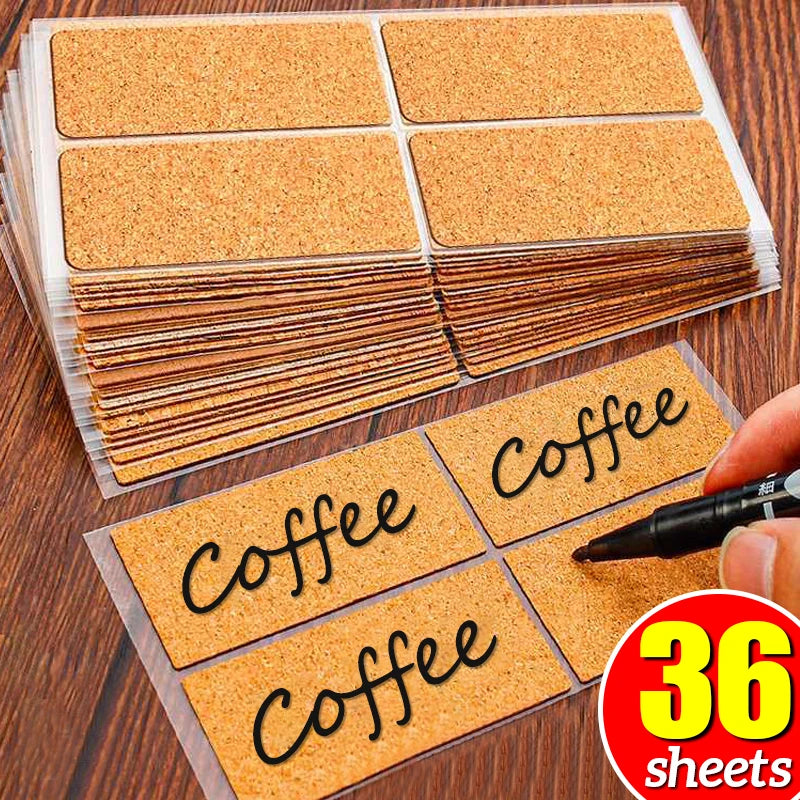 Lots Cork Wooden Labels Stickers Kitchen Organizer Spice Containers Tags Sticker Self-adhesive Waterproof Packaging Sealing Tags