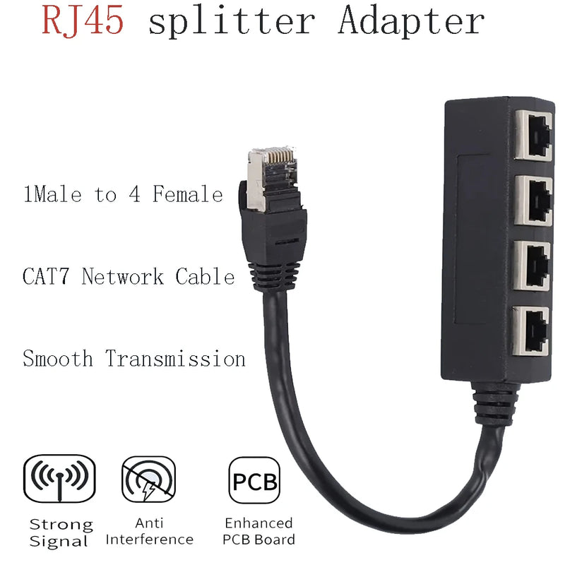 RJ45 1 Male To 4 Female LAN Ethernet Socket 2/3 Port Splitter Ethernet Cable Networking Extender Cable Adapter Accessories