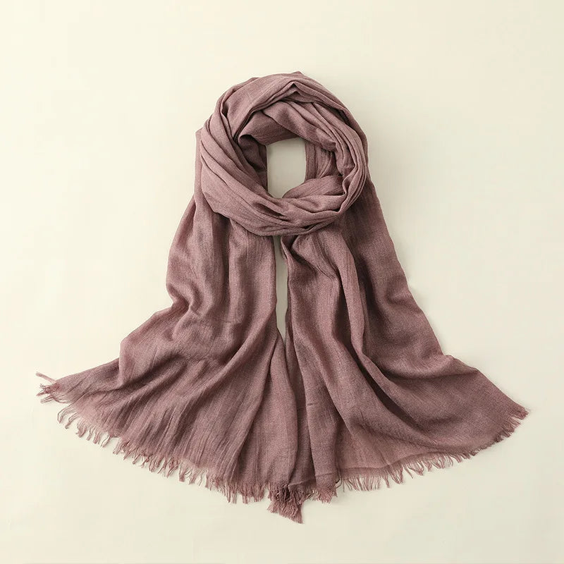 Solid Color Cotton Linen Scarf for Women Lady Literature Anti-sunburn Long Tassel Scarves Autumn Soft Gauze Wrap Shawls New