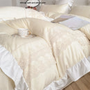 3pcs Princess style pillowcase set, duvet cover set with pillowcases, Lace bedding set, king and double, beige