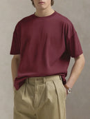 Men's Vintage Burgundy Short Sleeve T-Shirt Trendy Street Style Clothing