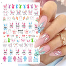 3D Bunny Nail Art Sticker Decals Decorations Easter Egg Design Cute Cartoon Rabbit Flower Nail Stickers Sliders for Manicure