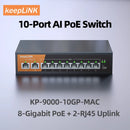 KeepLiNK 10-Port Gigabit Ethernet Switch with 8-PoE Ports and 2-RJ45 Copper Uplink Plug and Play