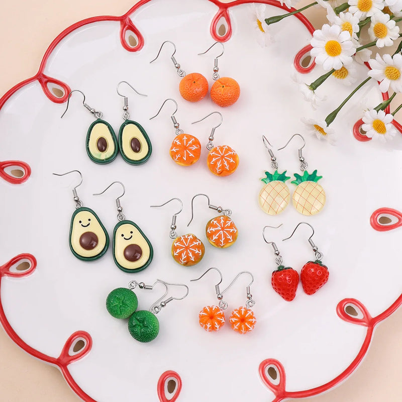 Fashion Simple Acrylic Strawberry Orange Avocado Pendant Earrings Quality Drop Earrings for Girl Women Gift Lovely Fruit Jewelry