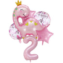 1set Pink Crown Dinosaur Foil Balloons 40 Inch Number Helium Balloon Baby Girl Children‘s Birthday Party Decorations Kids’
