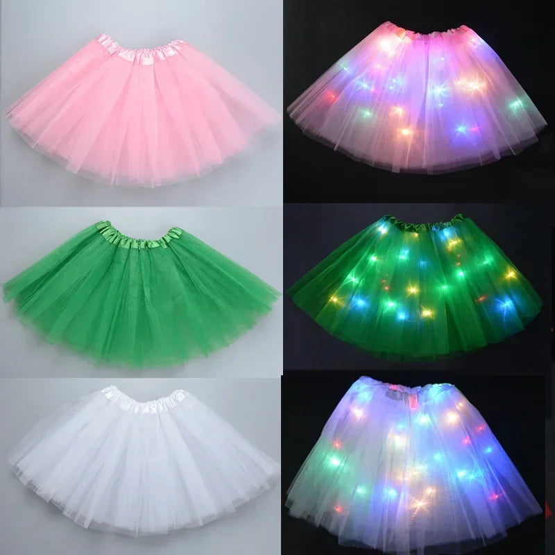 Children Kids Girls Light Up Tutu Led Skirt Glow Wreath Headband Party Birthday Luminous Costumes Christmas Halloween Festival