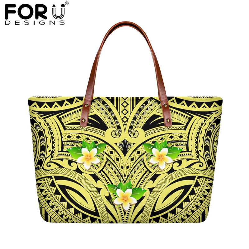 FORUDESIGNS High Quality Women Handbag Polynesian Pattern Hibiscus Flower Printing Personal Luxury Female Shoulder Bolsas