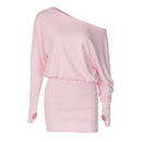 Women's Off-Shoulder Mini Dress Long Sleeve Oblique Neck Bodycon Sexy Short Fashion for Party Club Fall Winter