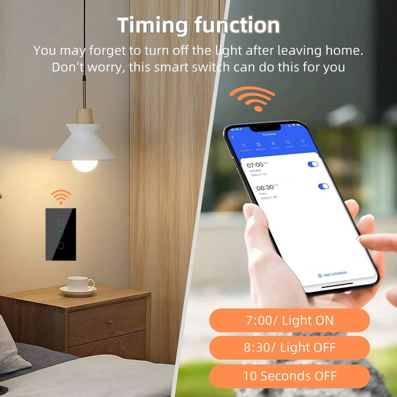 Tuya ZigBee Smart Light Switch 1 2 3 4 gang 2-way Control Touch Wall Switch With/No Neutral Wire Via Alexa Google Home Alice