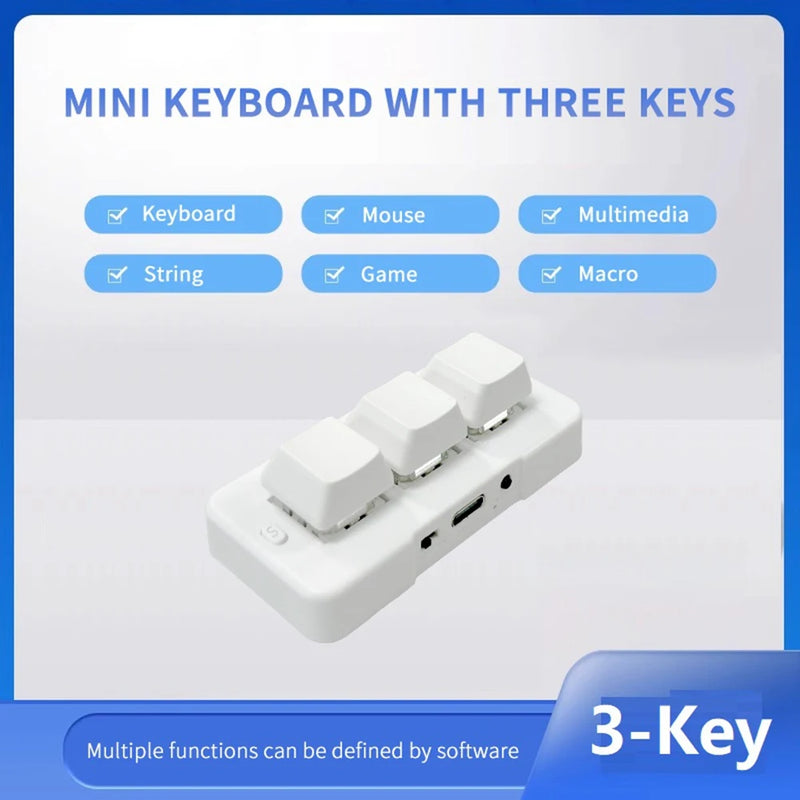 MK321BT 3-Key Mini Customized Mechanical Keyboard Blue Switch USB+BT Dual-Mode Connection for Game Multimedia,White