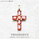 Golden Cross With Orange Stones Pendant Brand New Fine Jewelry Europe 925 Sterling Silver Accessories Gift For Woman