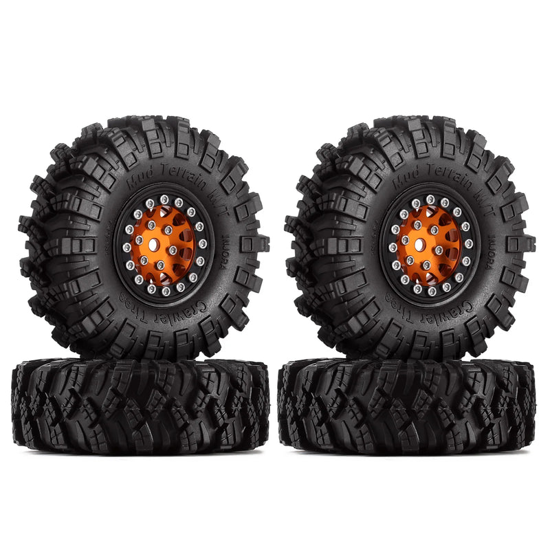INJORA 1.0 Beadlock Wheel Rims Mud Terrain Tires Set For 1/24 RC Crawler Car Axial SCX24 FMS FCX24 Enduro24 AX24 (W1049-T1007)